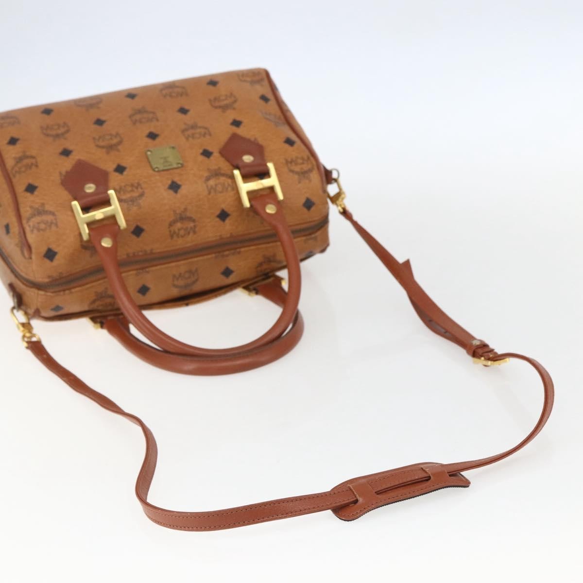 MCM Visetos Logogramme Canvas And Leather Brown Canvas Handbag (Pre-Owned)