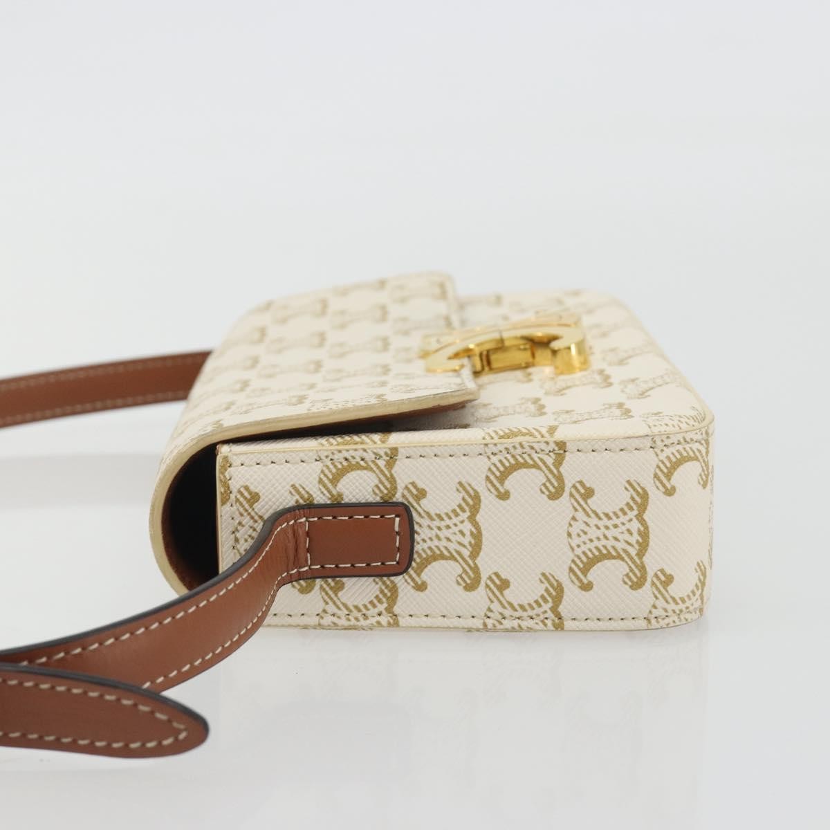 Celine Triomphe Strap Bag Monogram Canvas White Leather Handbag (Pre-Owned)