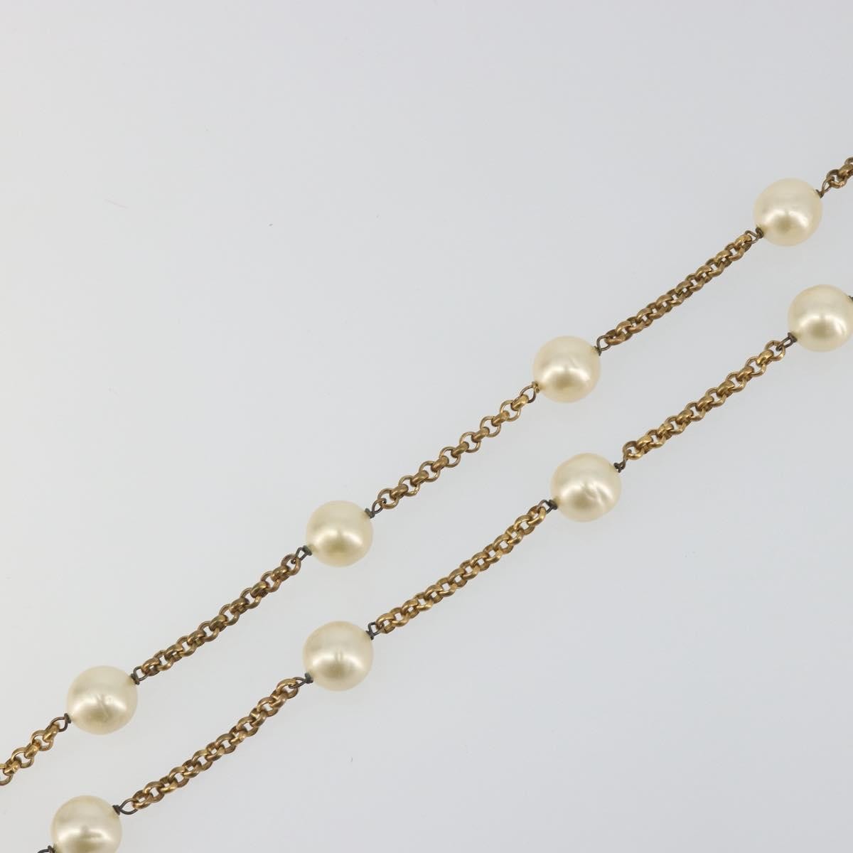 Chanel Pearl Station Metal And Faux Pearl Gold Metal Necklace Jewelry (Pre-Owned)