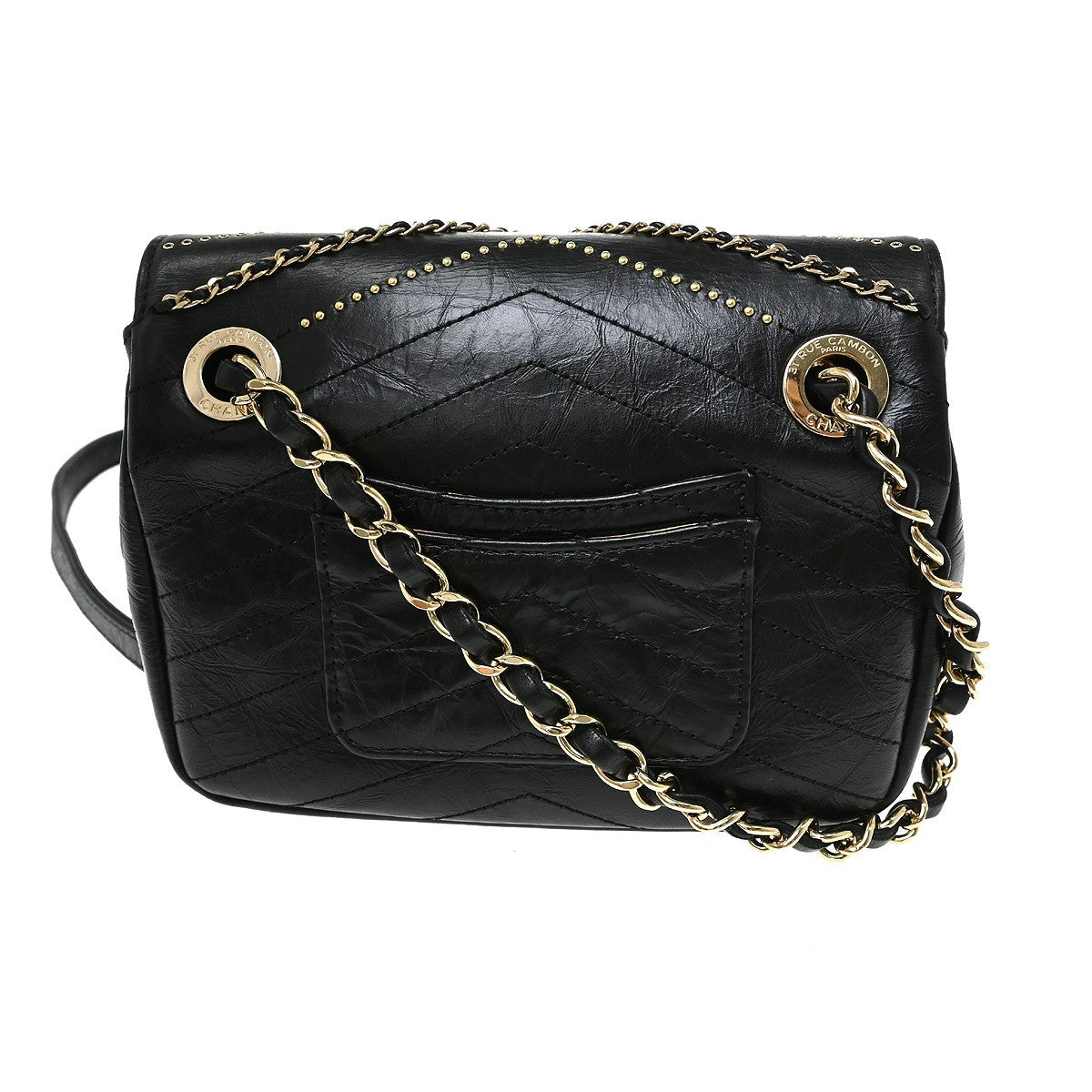 Chanel Vintage Envelope Flap Chevron Calfskin Black Leather Shoulder Bag Bag (Pre-Owned)