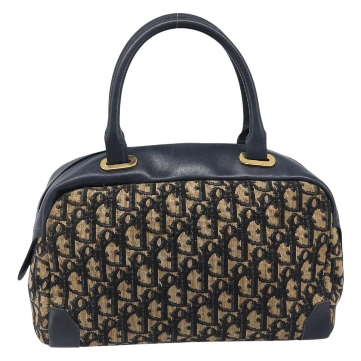 Christian Dior Detective Handle Leather Navy Canvas Handbag (Pre-Owned)