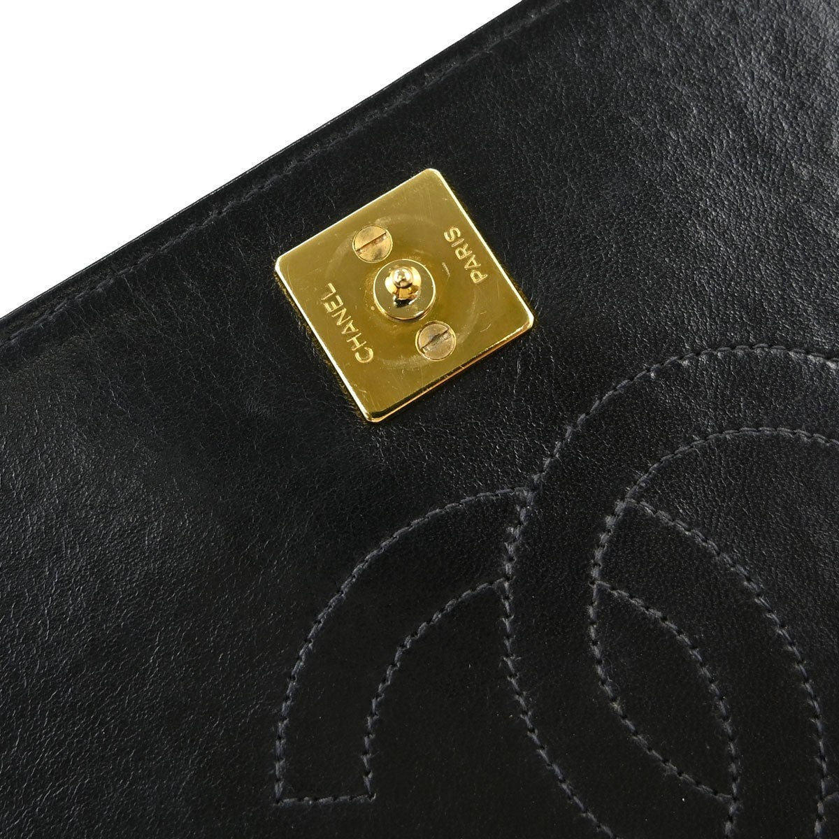 Chanel Vintage Full Flap Quilted Lambskin Black Leather Shoulder Bag Bag (Pre-Owned)