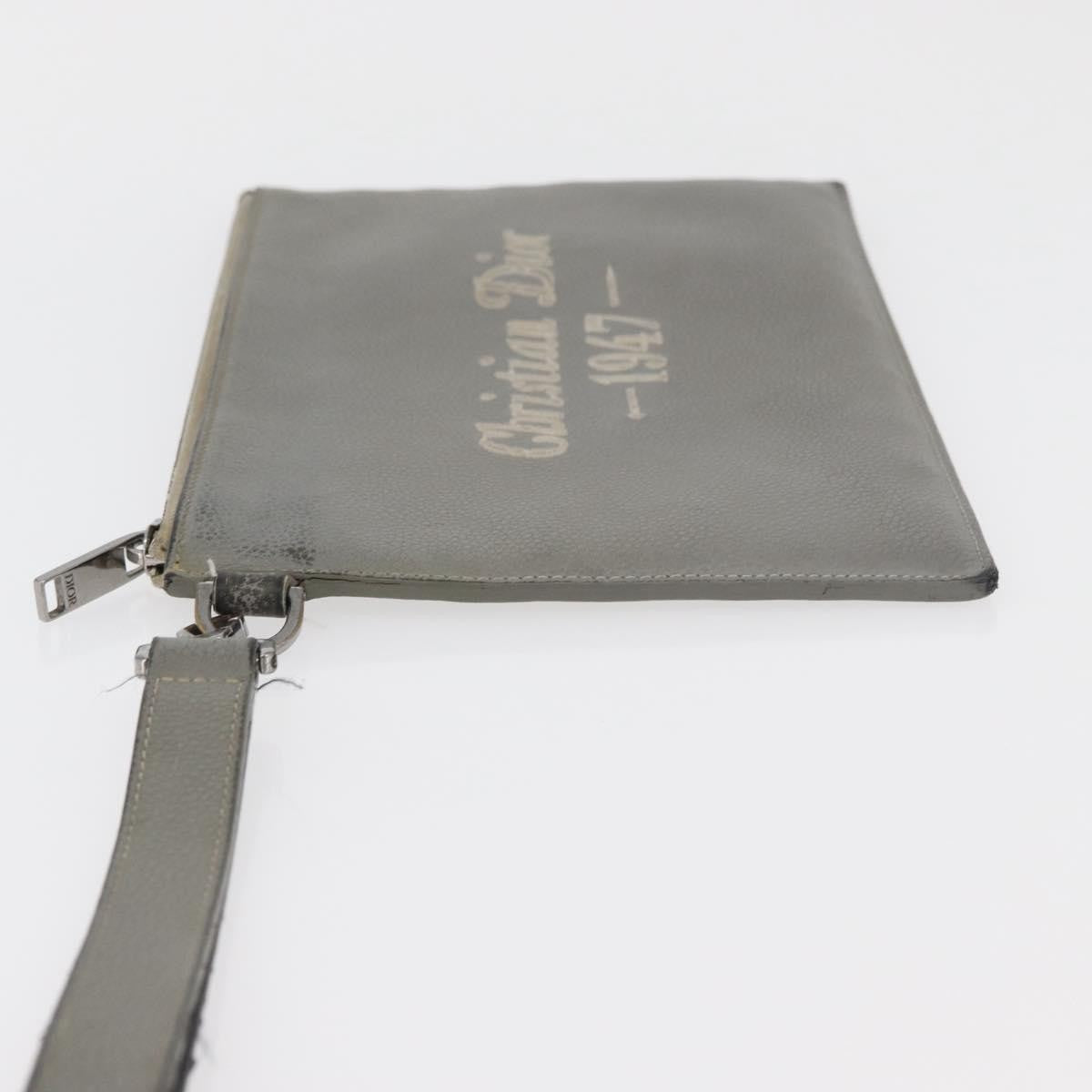 Christian Dior Clutch Leather Gray Leather Clutche & Pouche Bag (Pre-Owned)