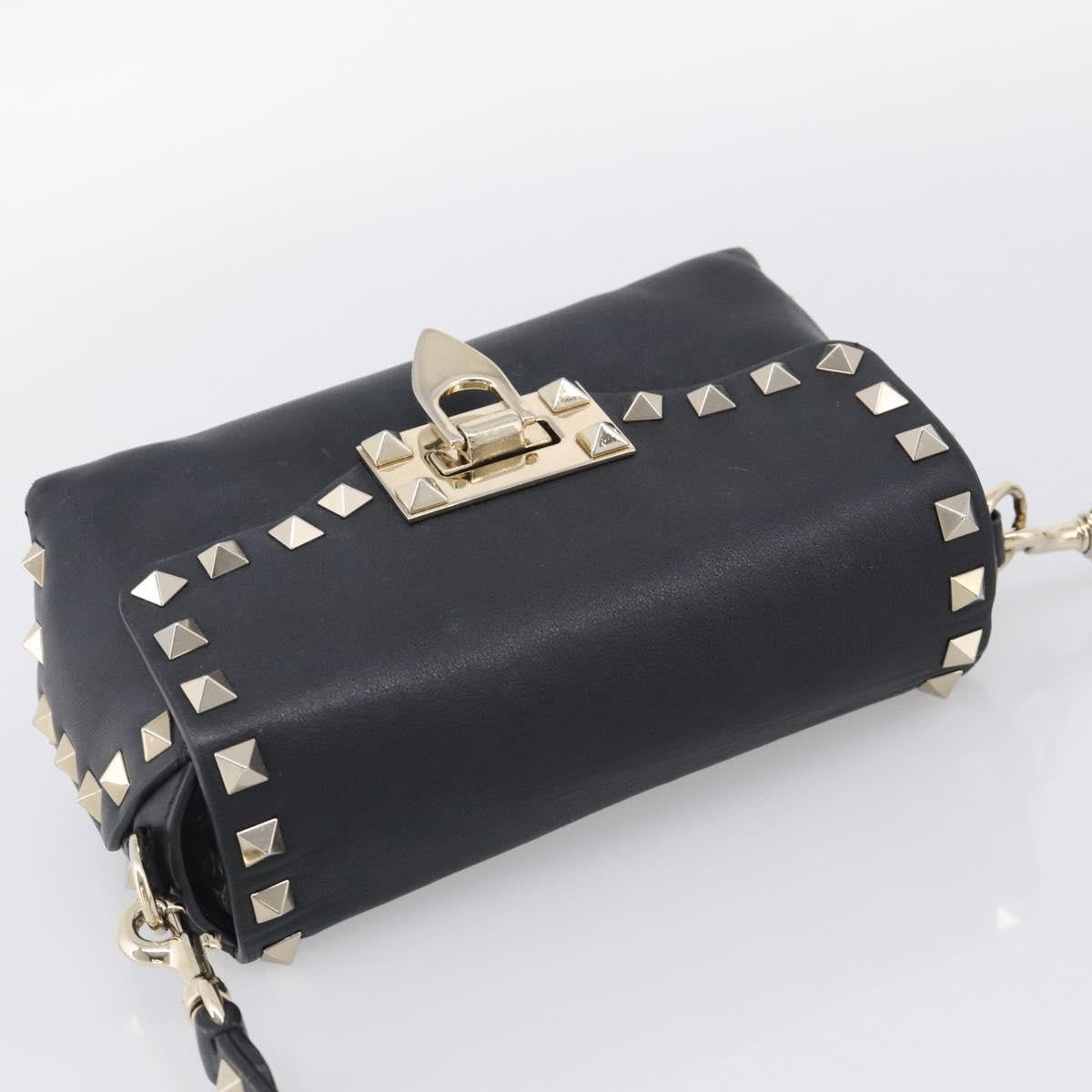 Valentino Garavani Rockstud Flip Lock Flap Leather Black Leather Handbag (Pre-Owned)
