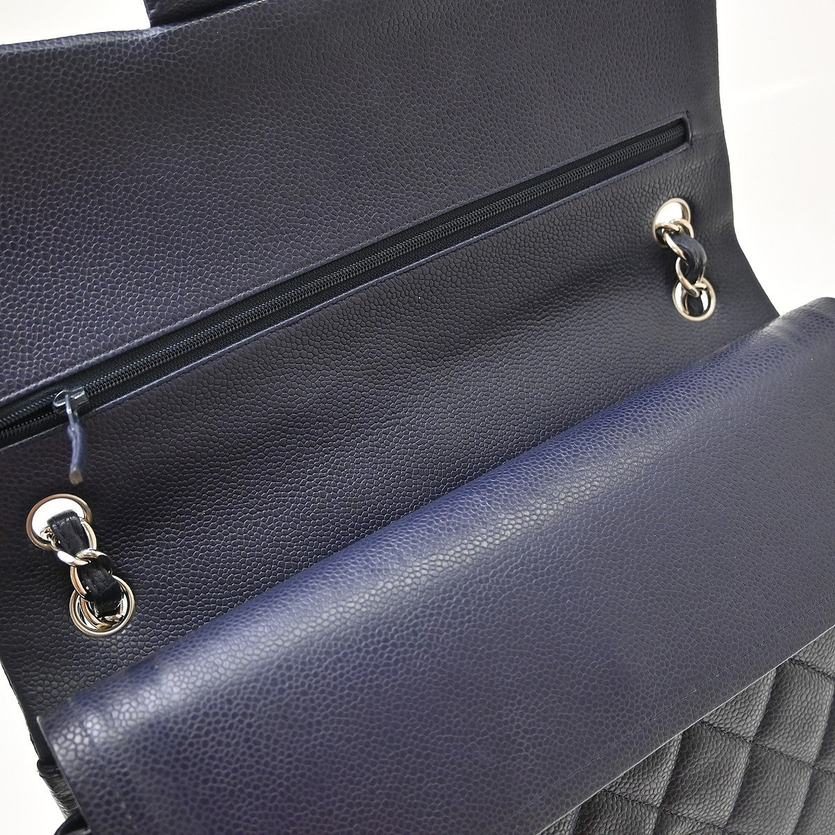 Chanel Vintage Classic Double Flap Quilted Caviar Navy Leather Shoulder Bag Bag (Pre-Owned)