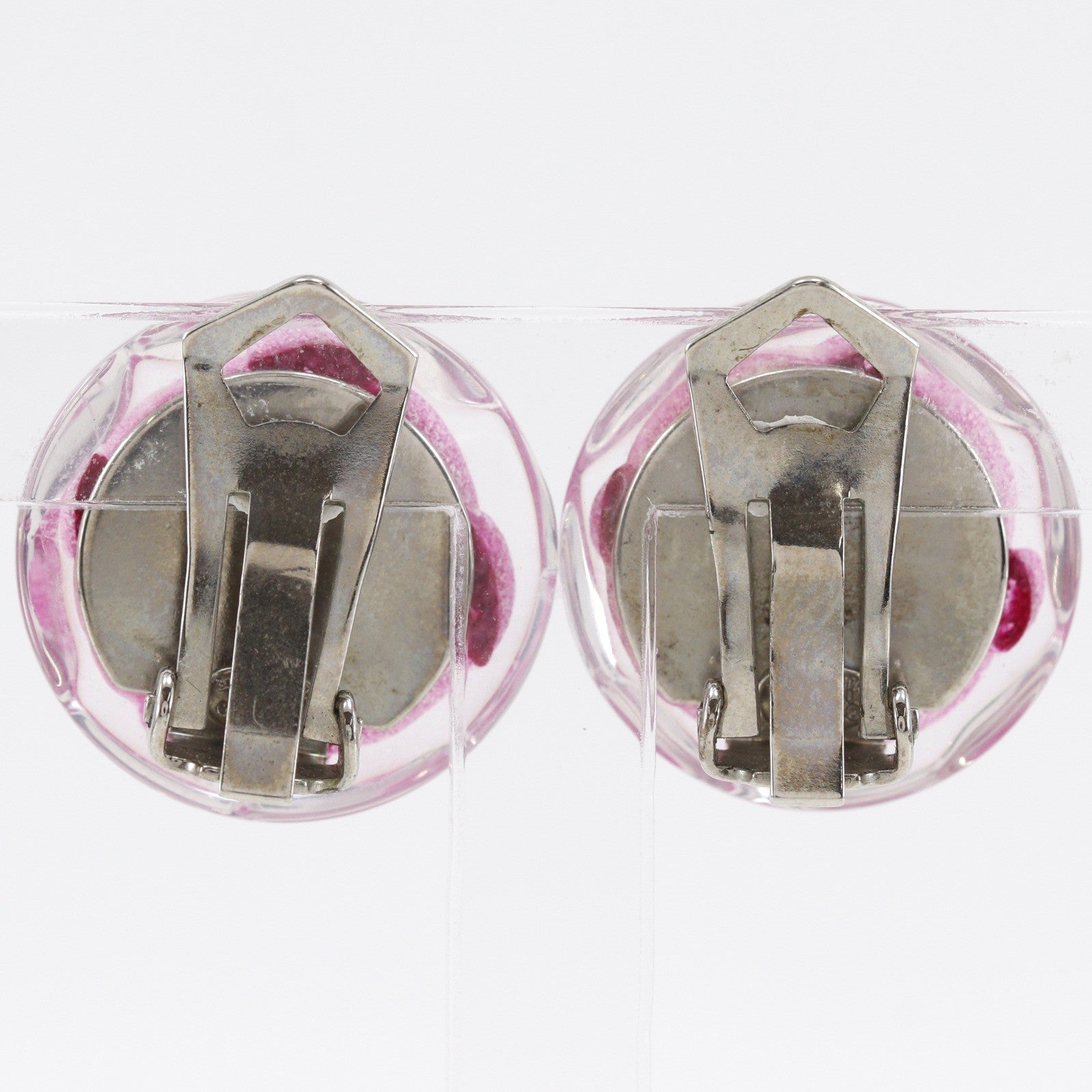 Chanel Camellia Clip-On Resin Pink Plastic Earrings Jewelry (Pre-Owned)