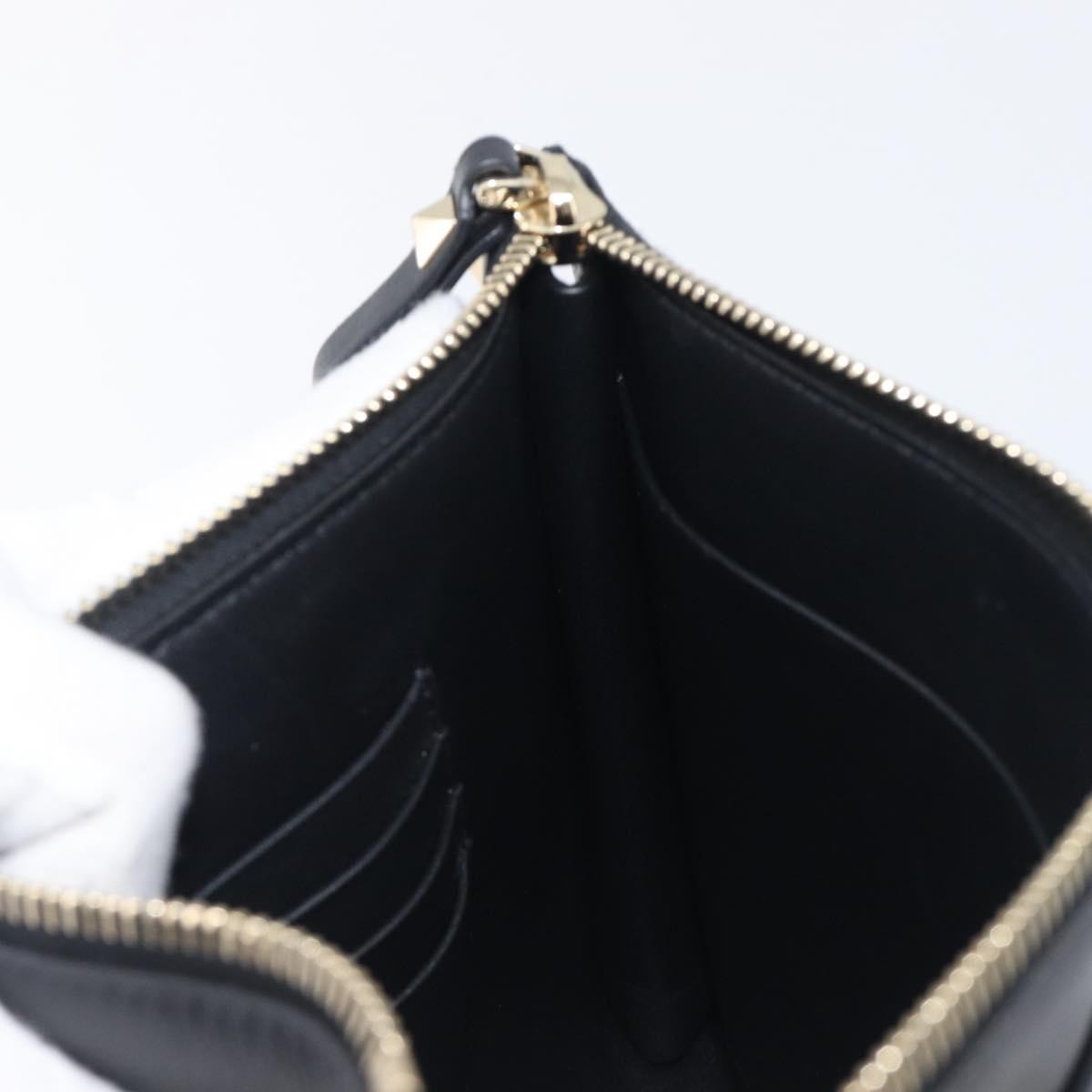 Valentino Garavani Rockstud Flat Wristlet Leather Black Leather Clutche & Pouche Bag (Pre-Owned)
