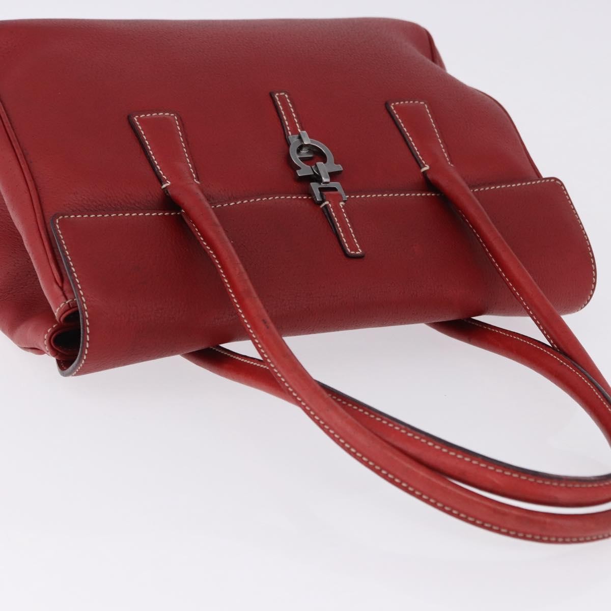 Salvatore Ferragamo Gancini Top Handle Leather Red Leather Handbag (Pre-Owned)