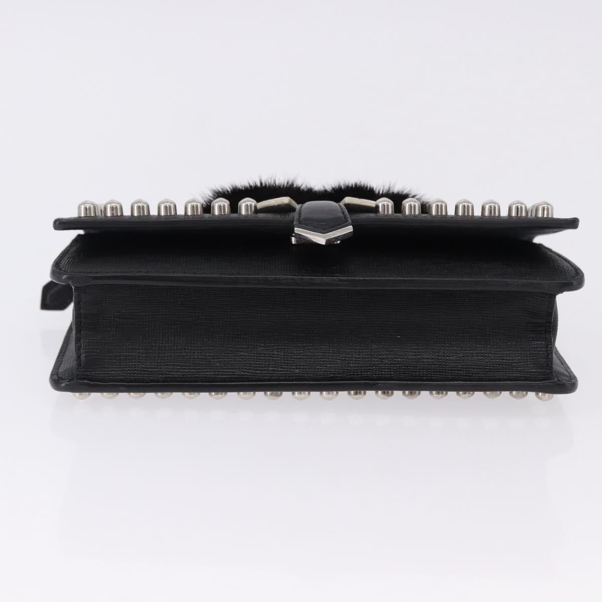 Fendi Karlito Wallet On Chain Studded Saffiano Leather Black Leather Crossbody Bag Bag (Pre-Owned)