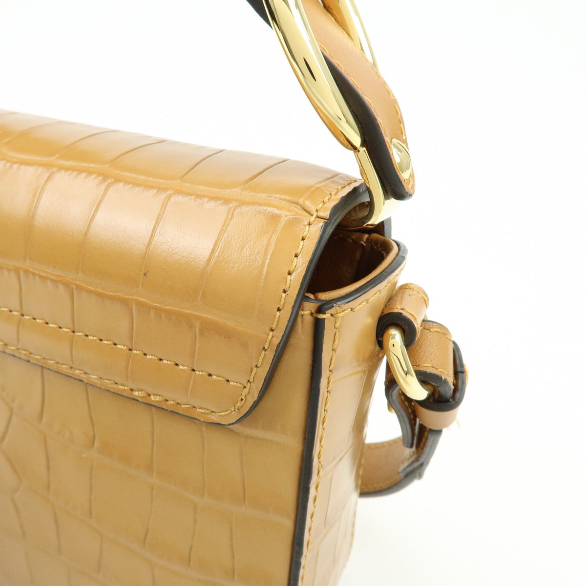 Chloe C Flap Crocodile Embossed Leather Brown Leather Handbag (Pre-Owned)