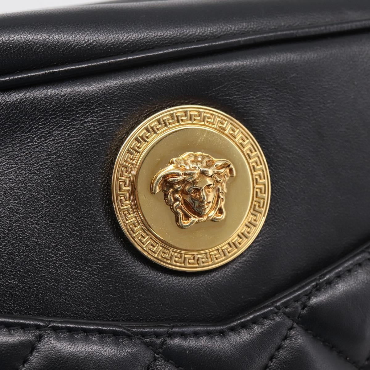 Versace Medusa Icon Front Slip Pocket Camera Quilted Leather Black Leather Handbag (Pre-Owned)