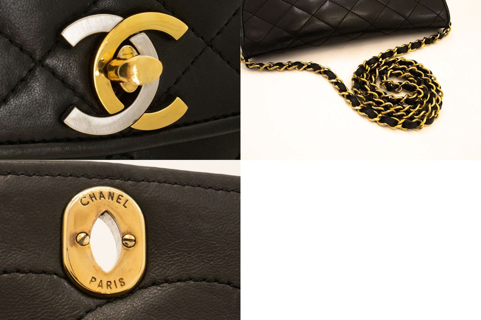 Chanel Vintage Round Flap Quilted Lambskin Black Leather Shoulder Bag Bag (Pre-Owned)