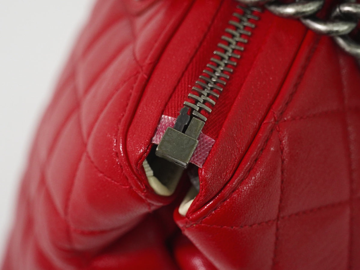 Chanel Boy Chained Quilted Calfskin Red Leather Tote Bag Bag (Pre-Owned)