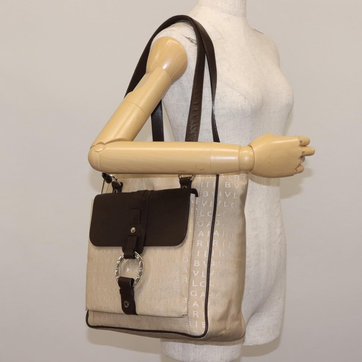 Bvlgari B.Zero1 Bucket Leather Beige Canvas Tote Bag Bag (Pre-Owned)