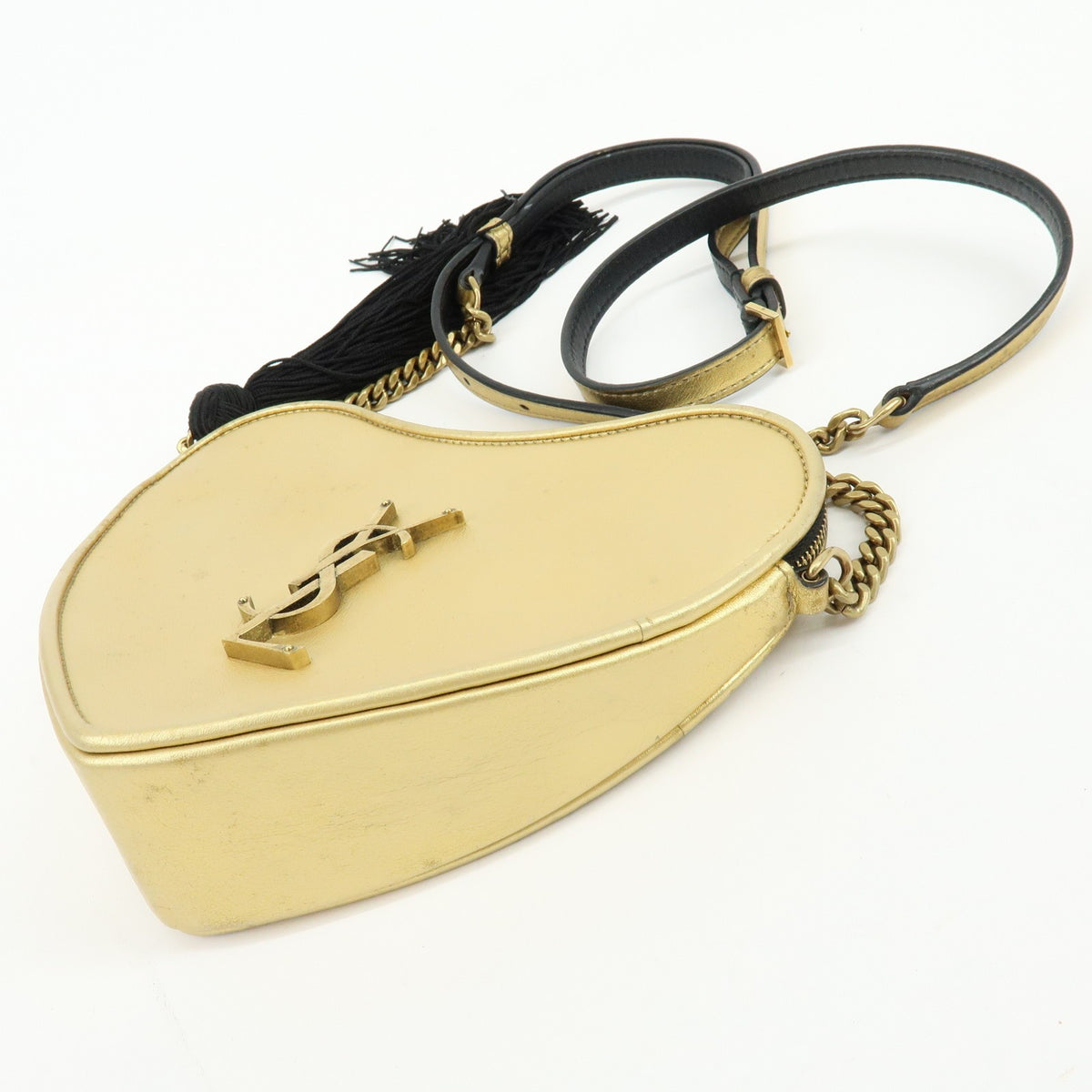 Saint Laurent Love Heart Tassel Chain Leather Gold Leather Handbag (Pre-Owned)