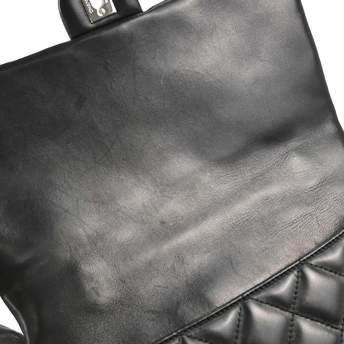 Chanel Vintage Classic Top Handle Flap Quilted Lambskin Black Leather Handbag (Pre-Owned)