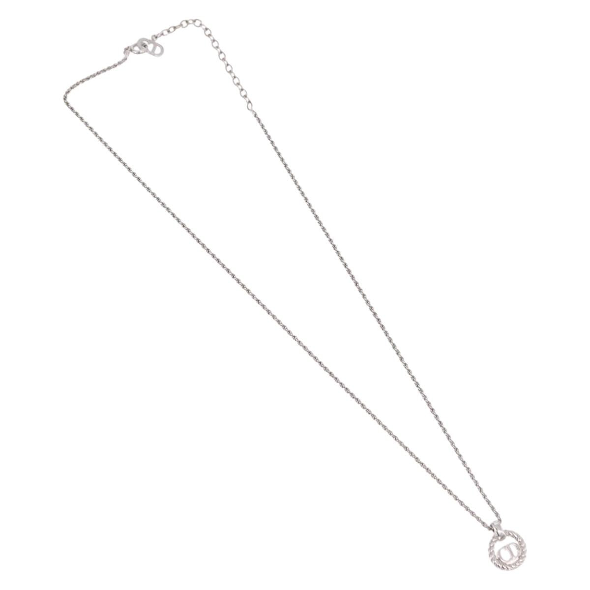 Christian Dior Vintage Circle Pendant Metal Silver Metal Necklace Jewelry (Pre-Owned)