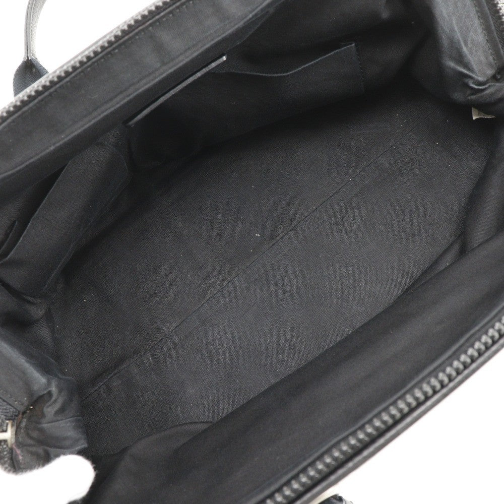 Bottega Veneta Vintage Leather Gray Canvas Handbag (Pre-Owned)