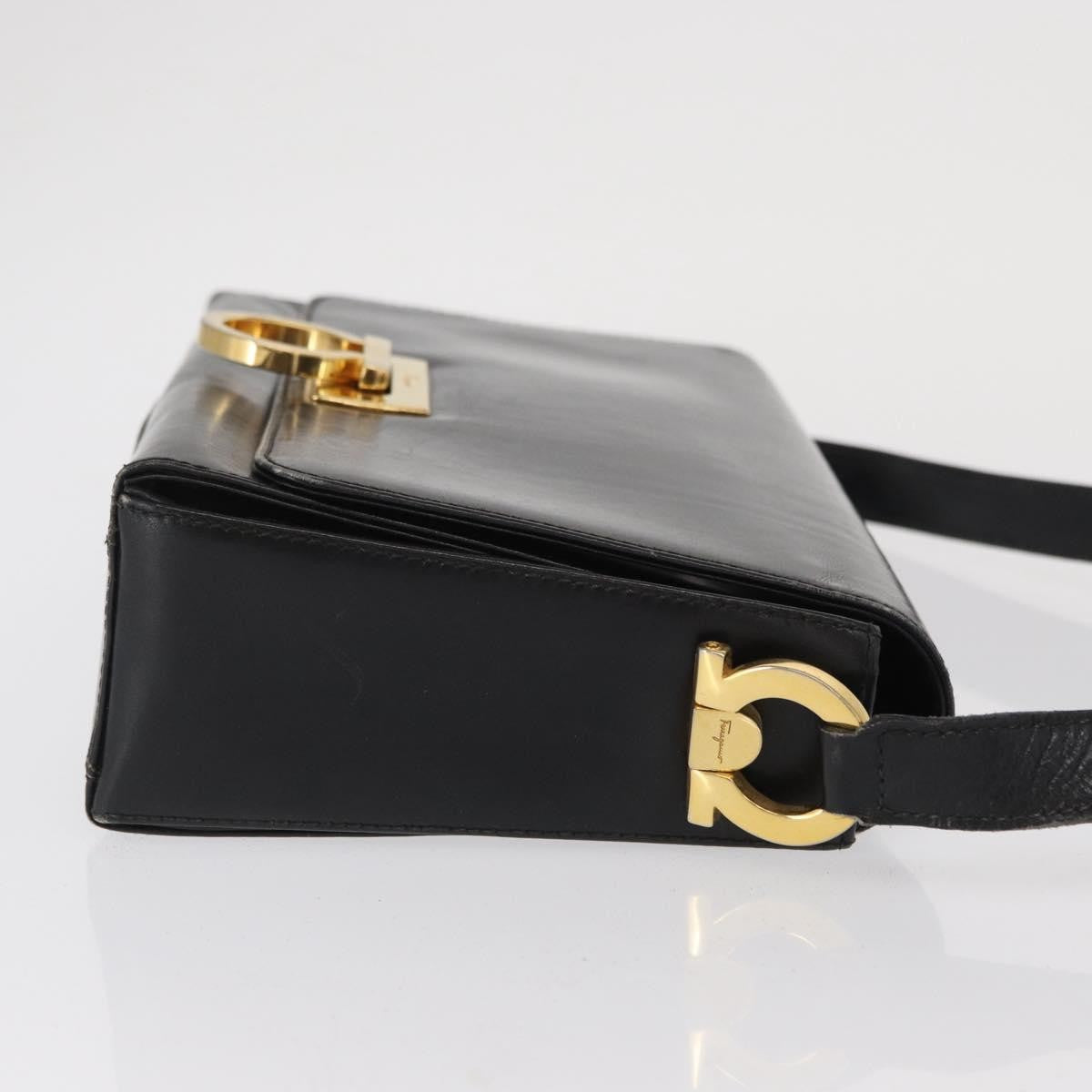 Salvatore Ferragamo Vintage Gancini Flap Leather Black Leather Shoulder Bag Bag (Pre-Owned)