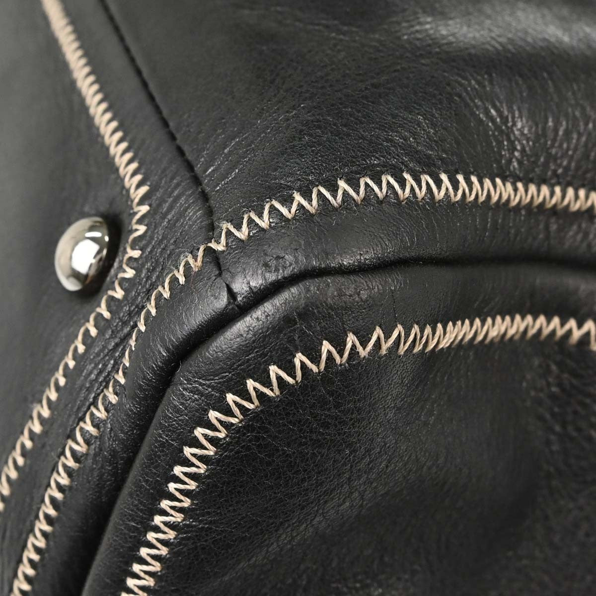 Chanel Vintage Bowler Lambskin Black Leather Handbag (Pre-Owned)