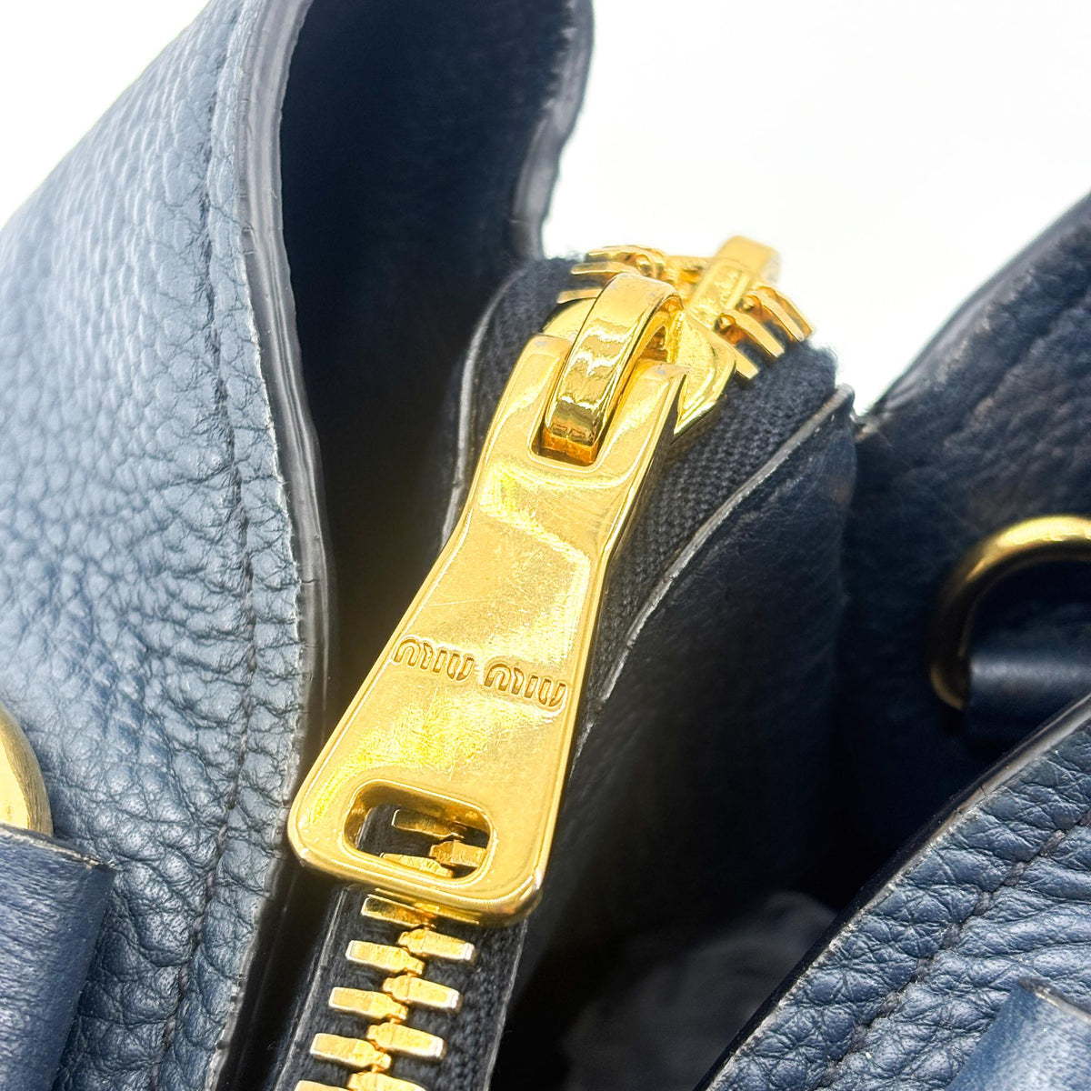 Miu Miu Phenix Convertible Leather Navy Leather Tote Bag Bag (Pre-Owned)