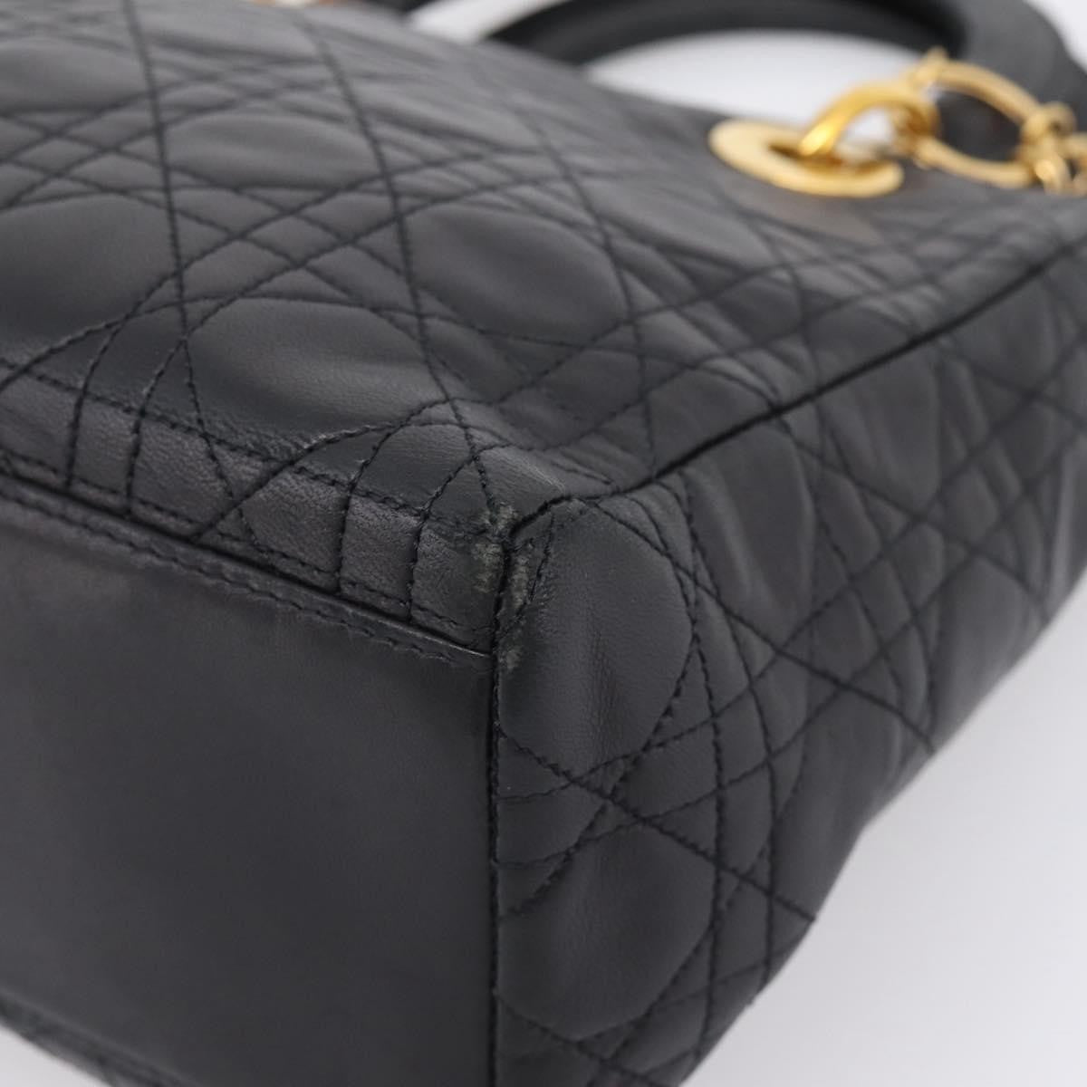 Christian Dior Vintage Lady Dior Leather Black Leather Handbag (Pre-Owned)