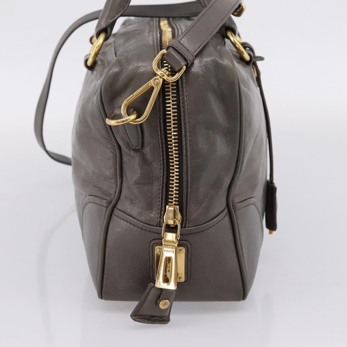 Prada Convertible Bauletto Vitello Shine Gray Leather Handbag (Pre-Owned)
