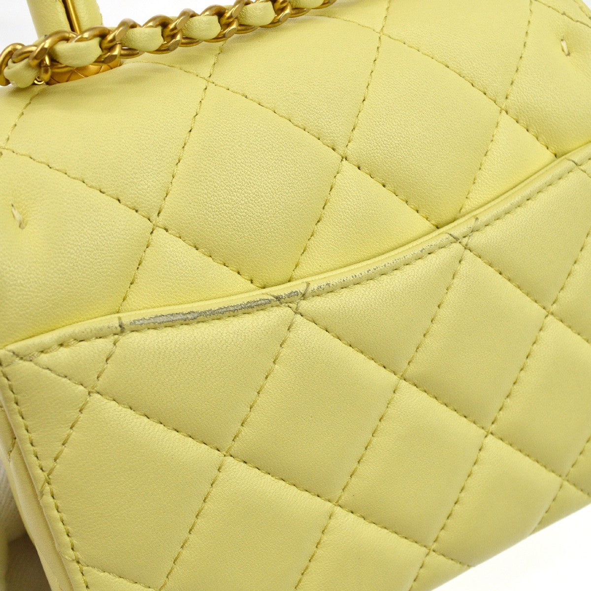 Chanel Crush Top Handle Flap Quilted Lambskin Yellow Leather Handbag (Pre-Owned)