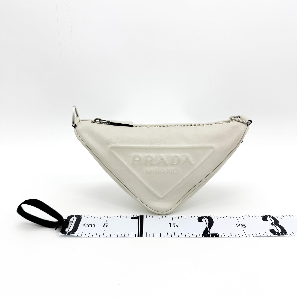 Prada Triangle Logo Zip Leather White Leather Crossbody Bag Bag (Pre-Owned)