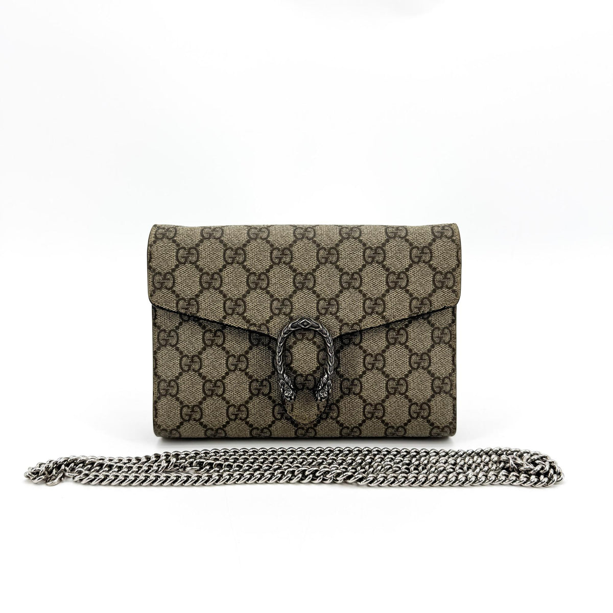 Gucci Dionysus Wristlet Clutch Gg Coated Canvas With Leather Brown Canvas Clutche & Pouche Bag (Pre-Owned)