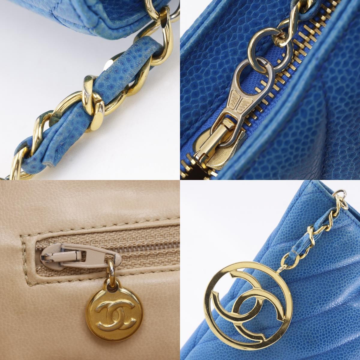 Chanel Coco Chevron Stitched Calfskin Blue Leather Backpack Bag (Pre-Owned)