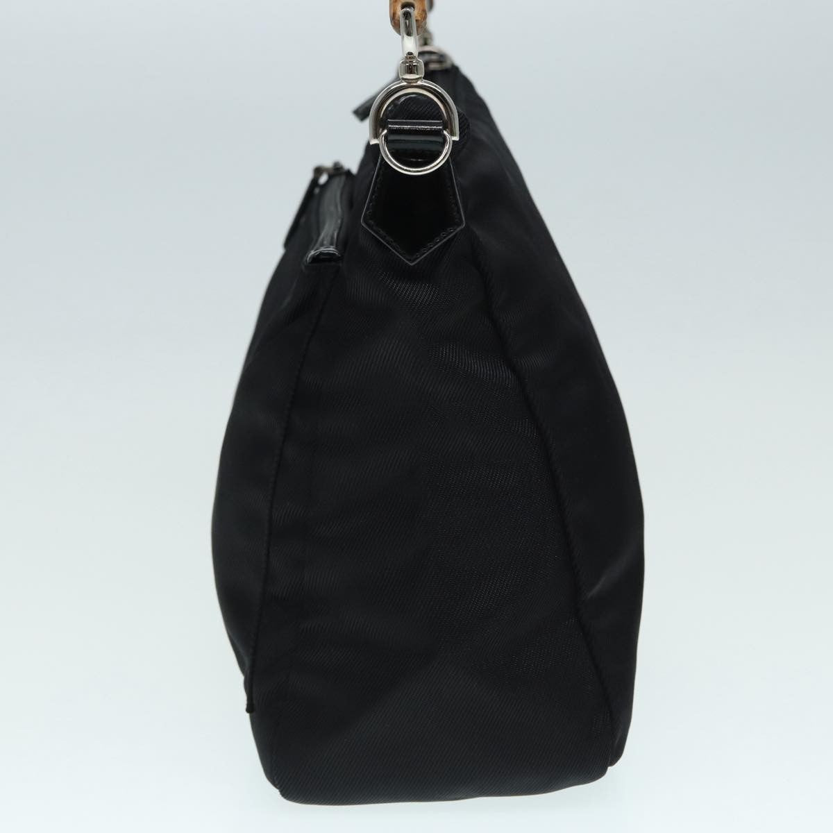 Gucci Vintage Bamboo Handle Nylon Black Nylon Handbag (Pre-Owned)