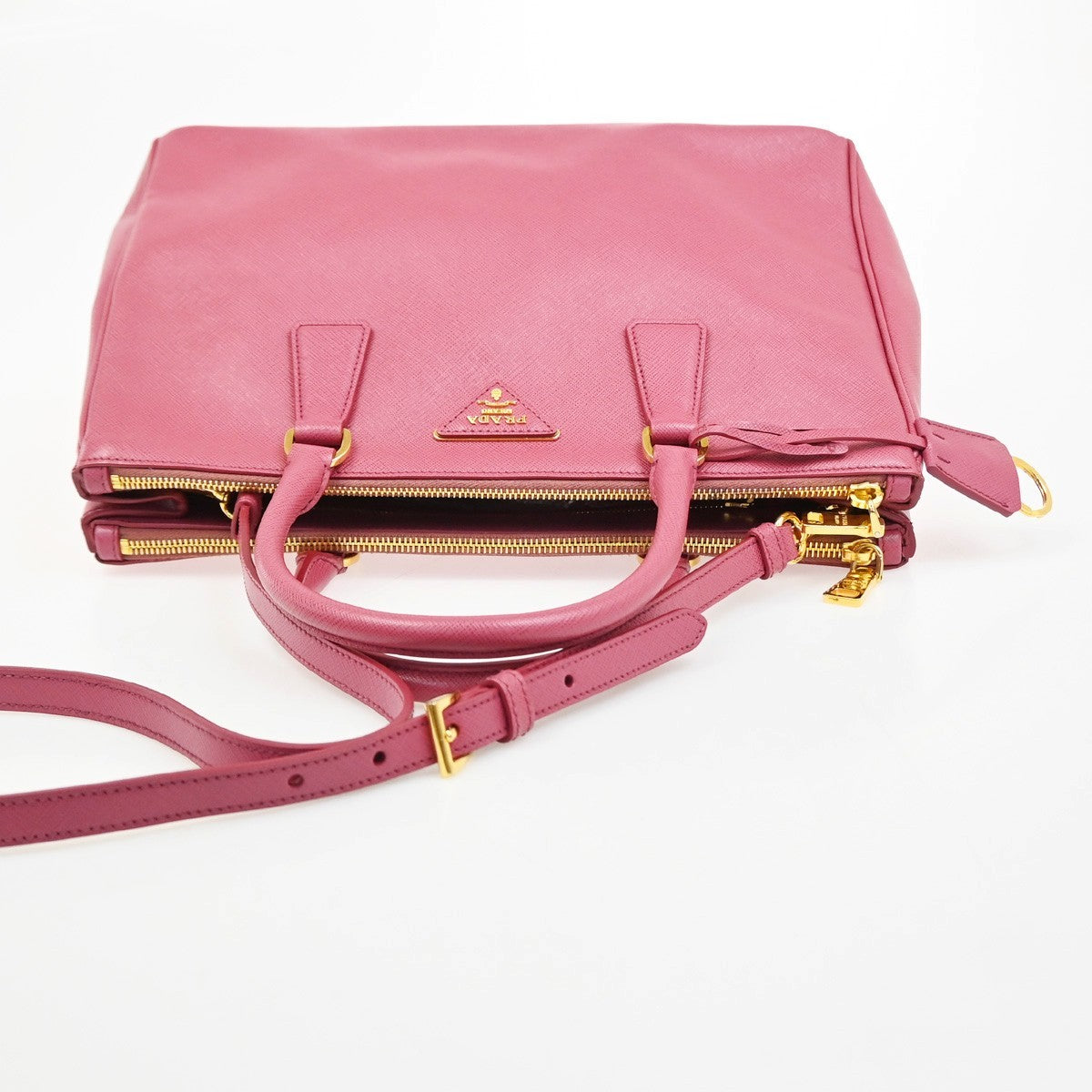 Prada Double Zip Lux Convertible Tote Saffiano Leather Pink Leather Tote Bag Bag (Pre-Owned)