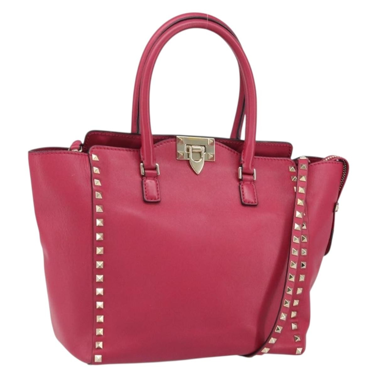 Valentino Garavani 1975 Rockstud Striped Leather Pink Leather Tote Bag Bag (Pre-Owned)