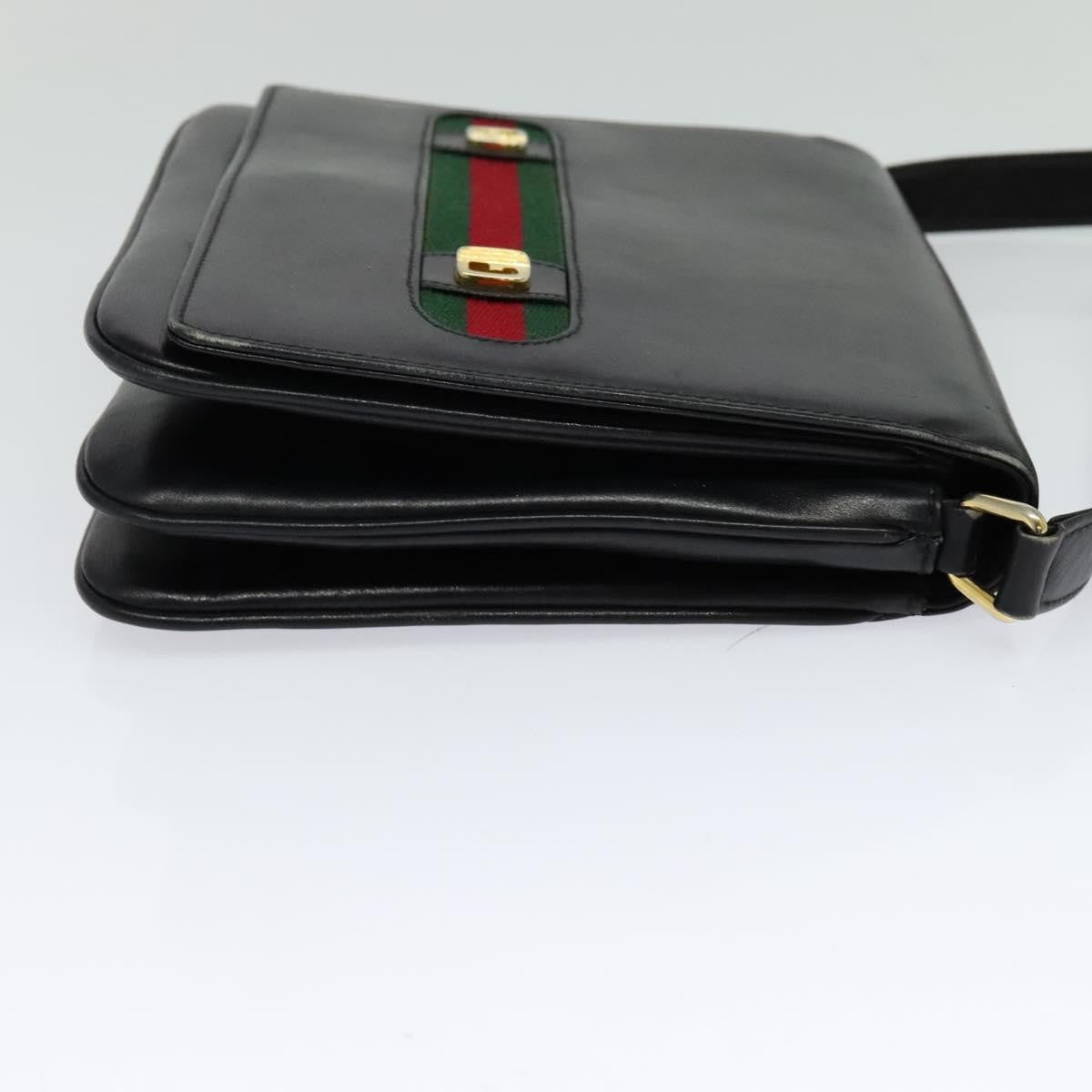 Gucci Sherry Line Shoulder Leather Black Leather Shoulder Bag Bag (Pre-Owned)