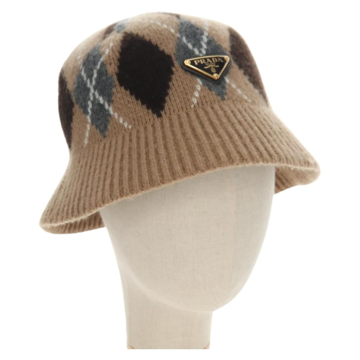 Prada Triangle Logo Bucket Hat Wool & Cashmere Beige Wool Head Accessory Accessory (Pre-Owned)