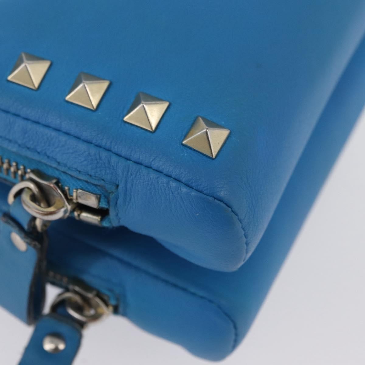 Valentino Garavani Rockstud Chain Camera Leather Blue Leather Clutche & Pouche Bag (Pre-Owned)
