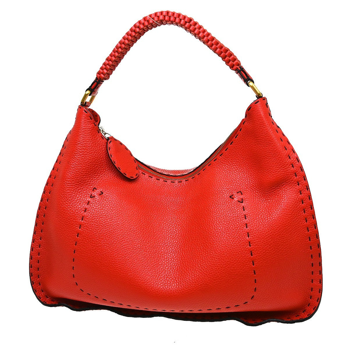 Fendi Selleria Logo Hobo Leather Red Leather Shoulder Bag Bag (Pre-Owned)