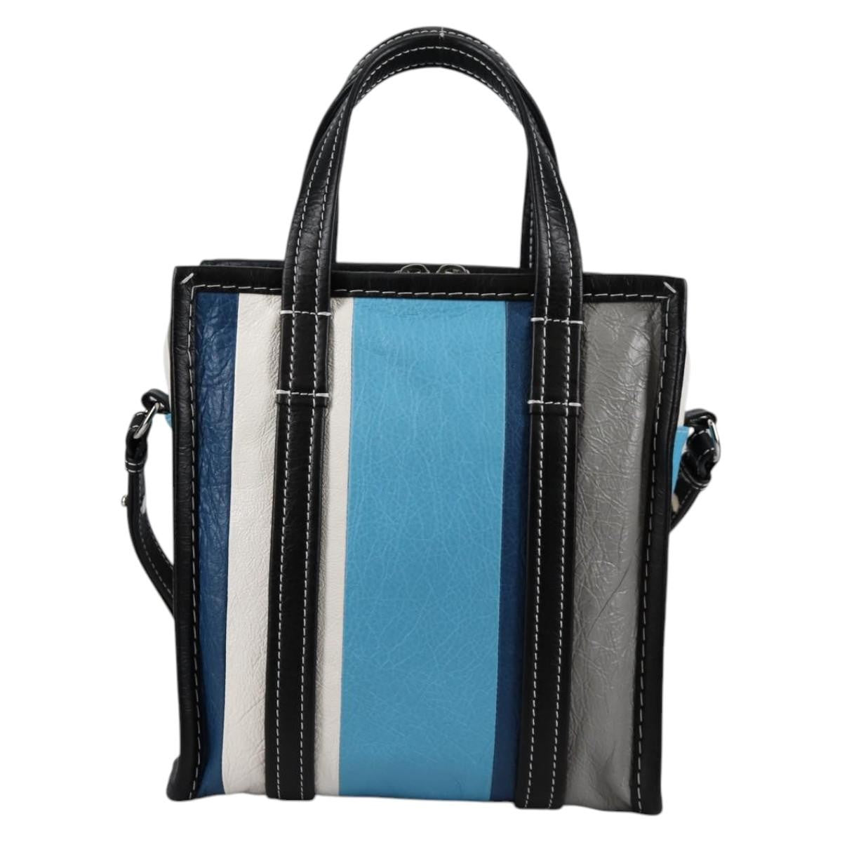 Balenciaga Bazar Convertible Tote Striped Leather Blue Leather Tote Bag Bag (Pre-Owned)
