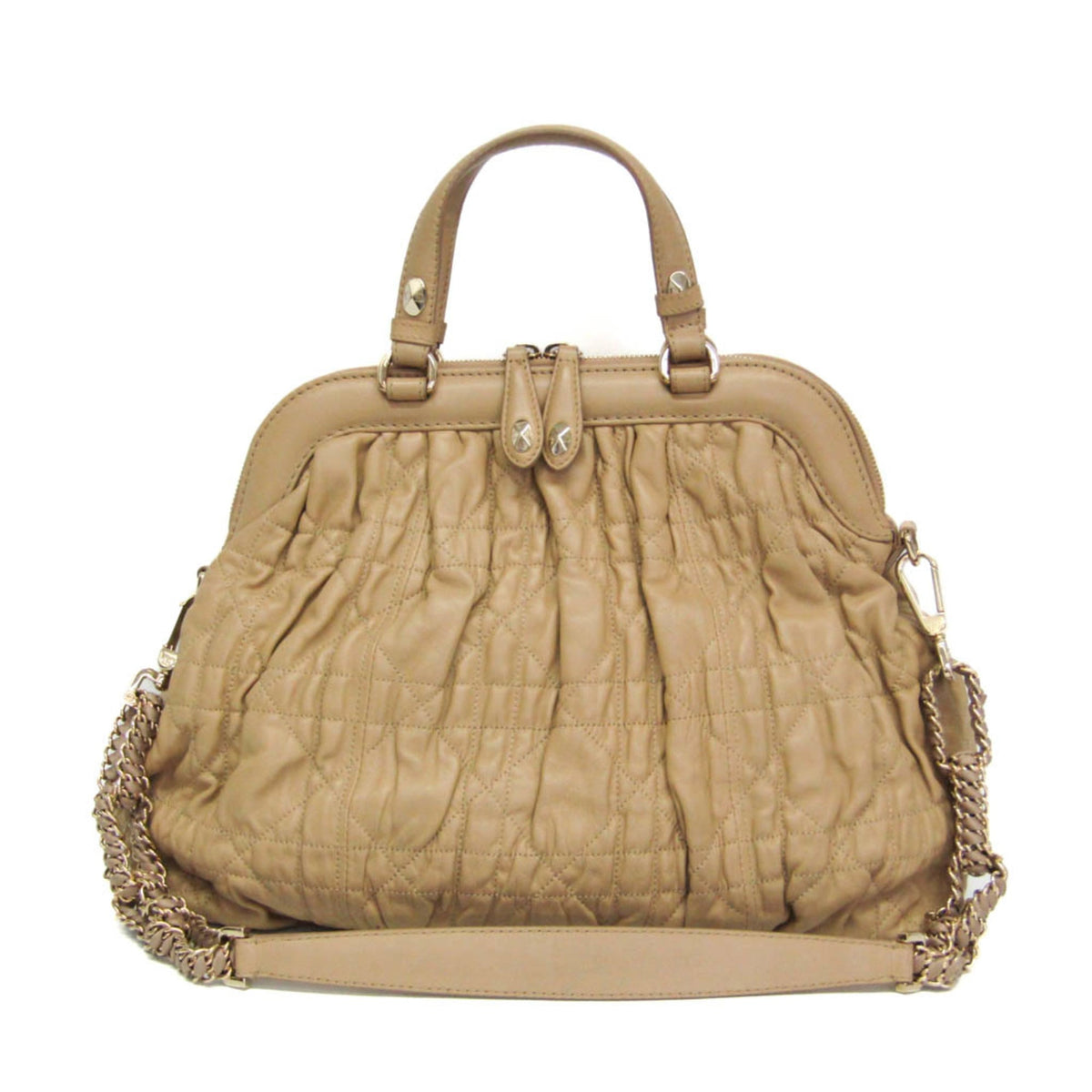 Christian Dior Lady Cannage Matelassé Beige Leather Handbag (Pre-Owned)