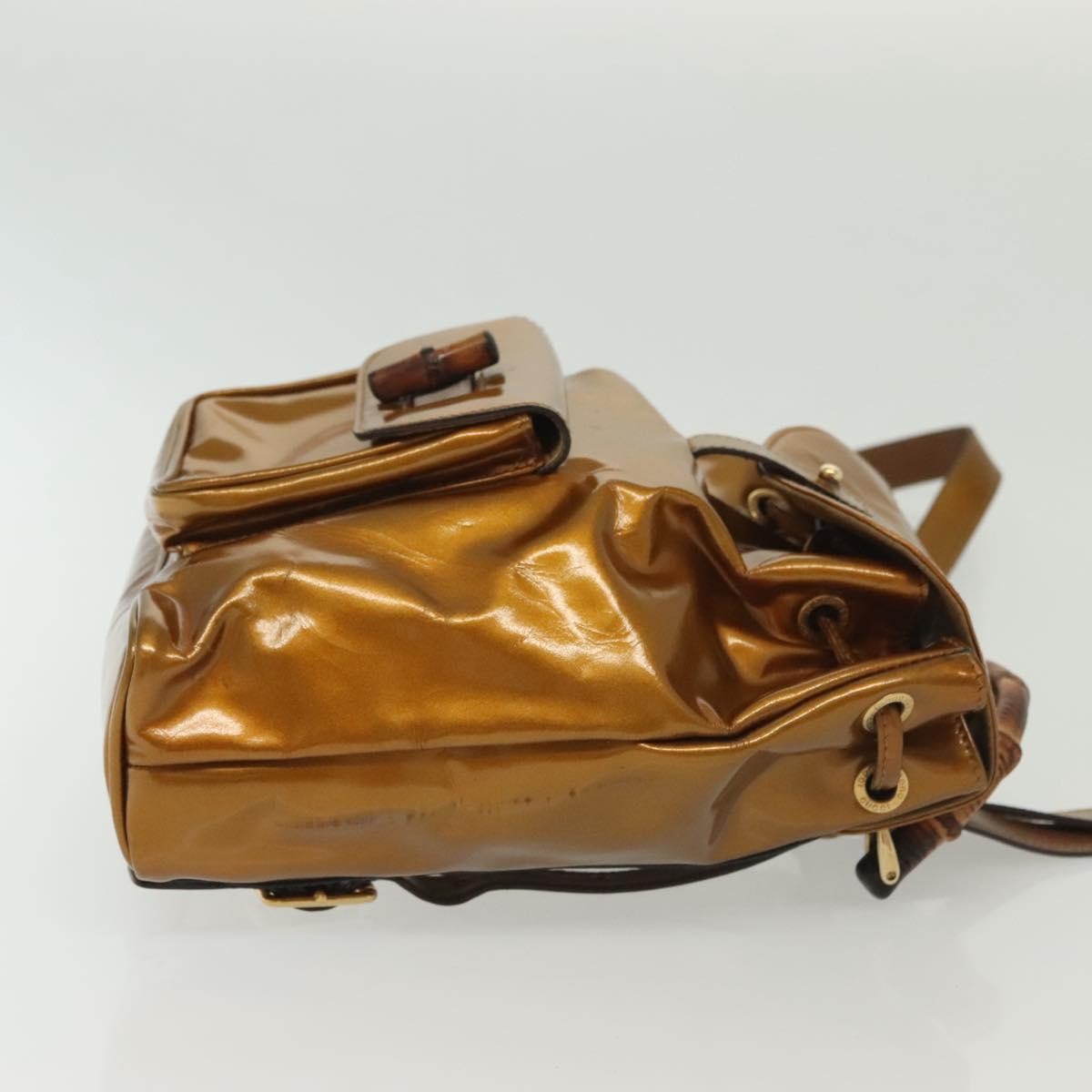 Gucci Vintage Bamboo Patent Gold Patent_Leather Bag (Pre-Owned)