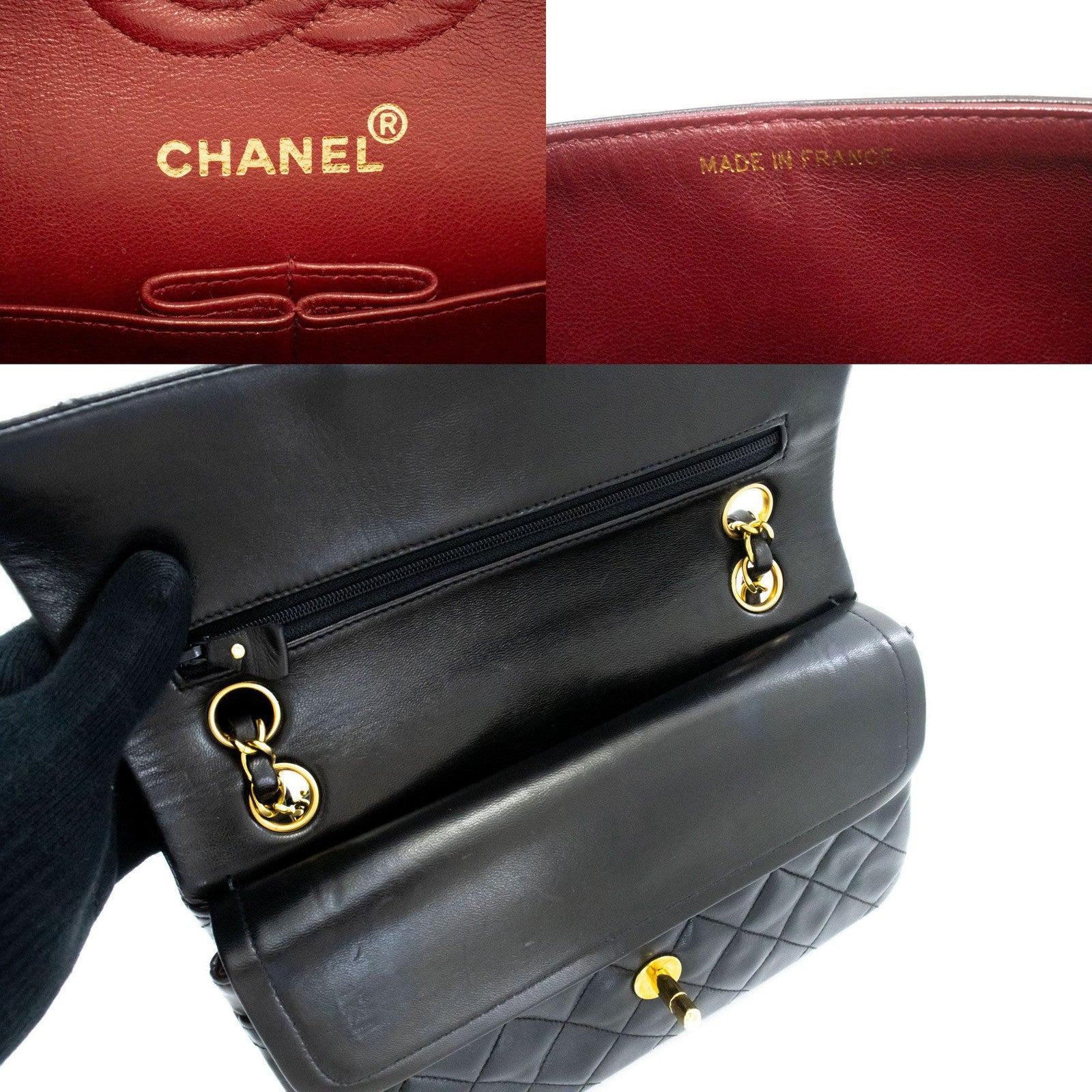 Chanel Vintage Classic Double Flap Quilted Lambskin Black Leather Shoulder Bag Bag (Pre-Owned)