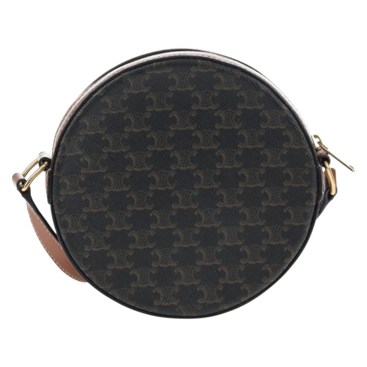 Celine Round Purse On Strap Triomphe Coated Canvas Black Pvc Shoulder Bag Bag (Pre-Owned)