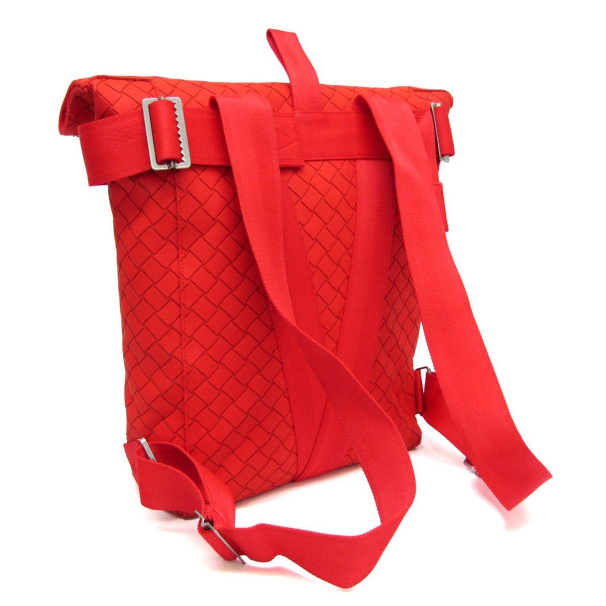 Bottega Veneta Fold-Over Intrecciato Effect Rubber Red Rubber Backpack Bag (Pre-Owned)