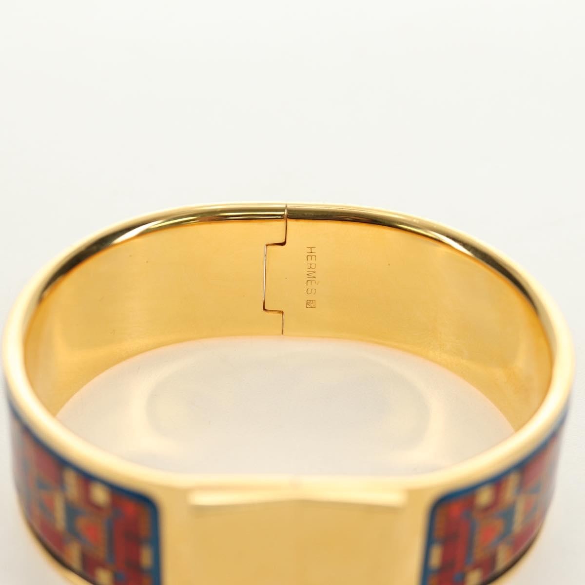 Hermes Loquet Bangle Metal And Printed Enamel Gold Metal Bracelet Jewelry (Pre-Owned)