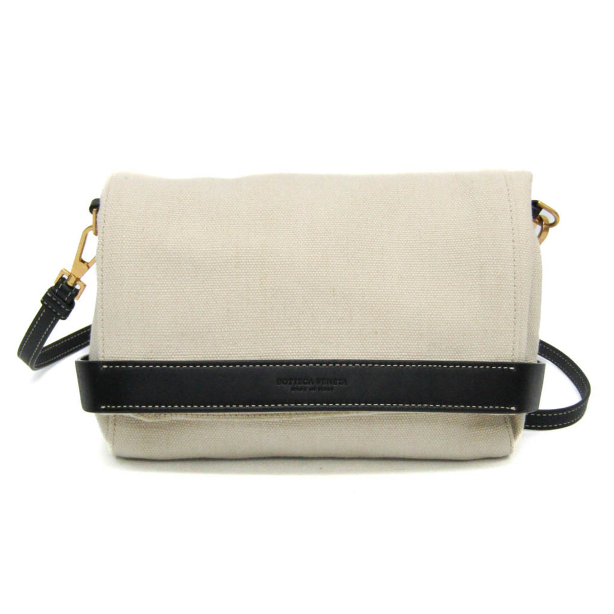 Bottega Veneta Fold Over Canvas With Leather Beige Canvas Crossbody Bag Bag (Pre-Owned)