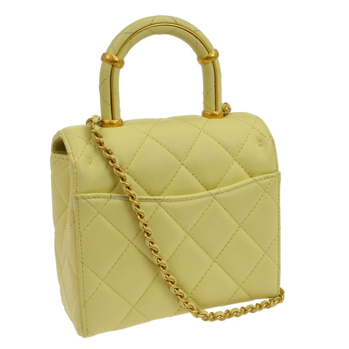 Chanel Crush Top Handle Flap Quilted Lambskin Yellow Leather Handbag (Pre-Owned)