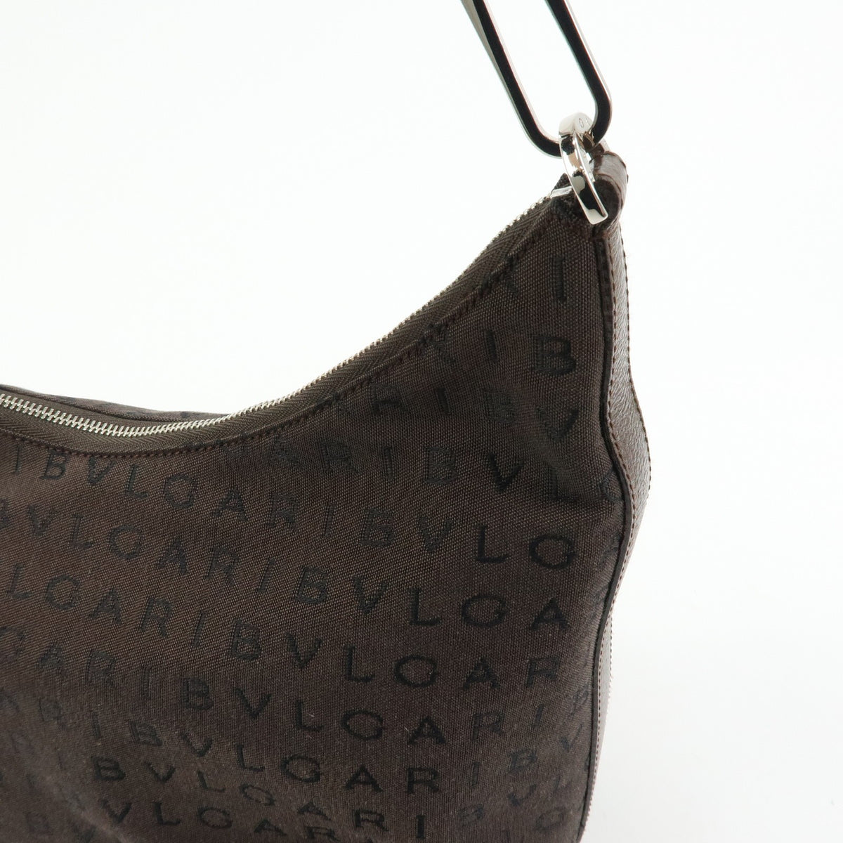Bvlgari Logomania Suede Brown Canvas Handbag (Pre-Owned)