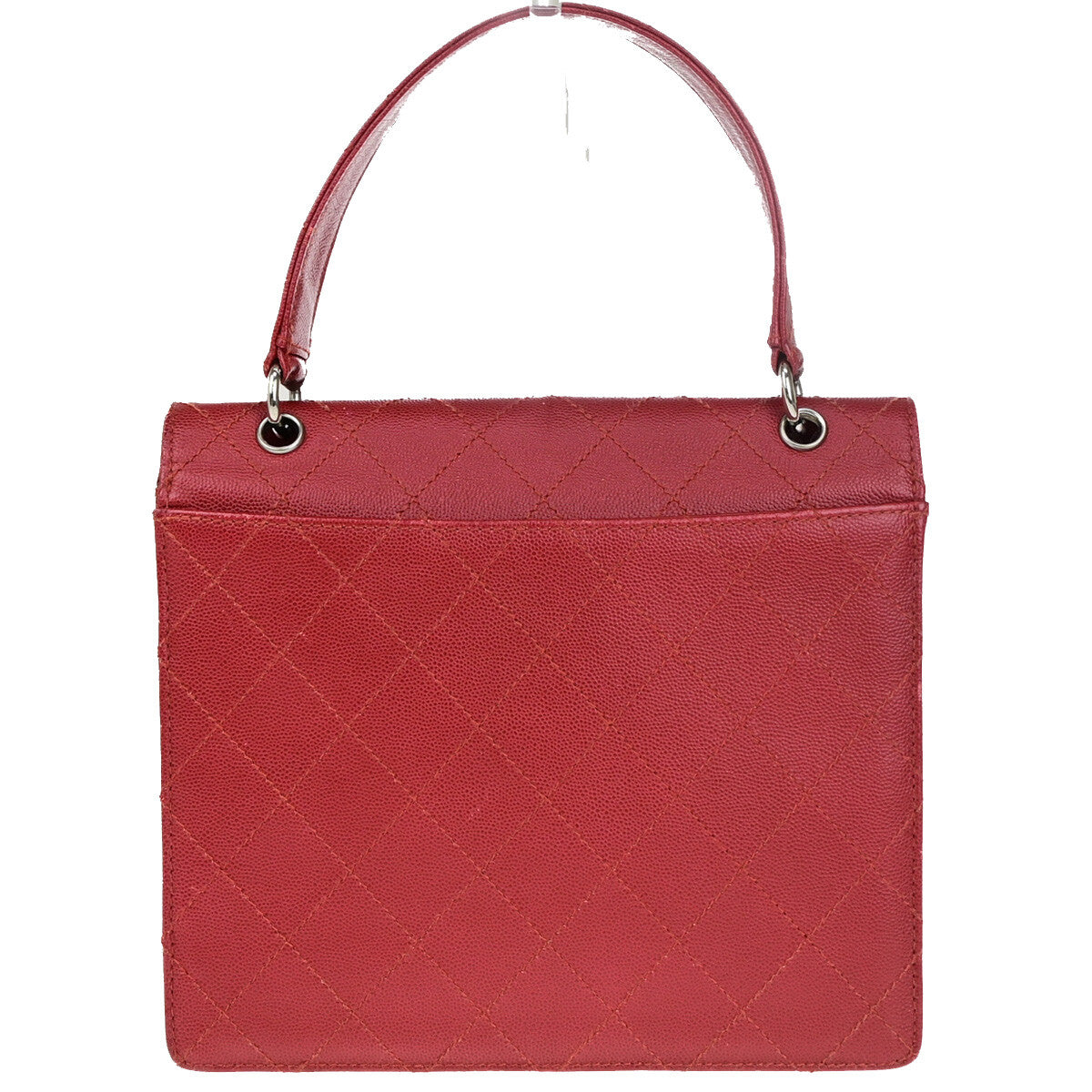 Chanel Vintage Cc Flap Top Handle Calfskin Leather Red Calfskin Bag (Pre-Owned)