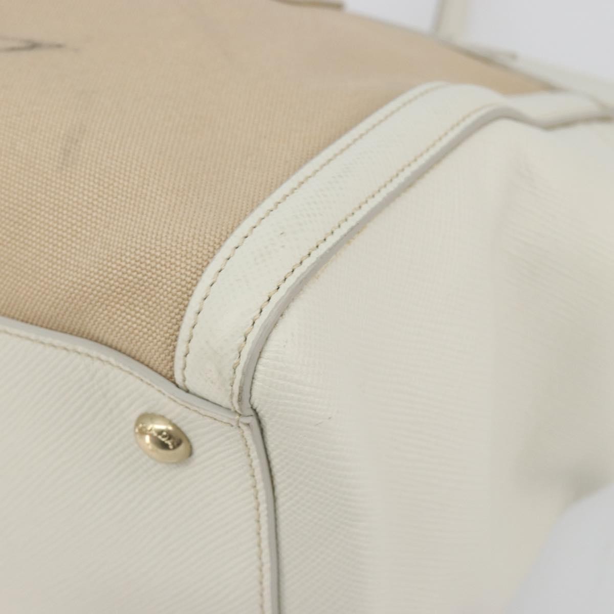 Prada Cuir Frame Convertible Canvas And Saffiano Leather Beige Canvas Tote Bag Bag (Pre-Owned)
